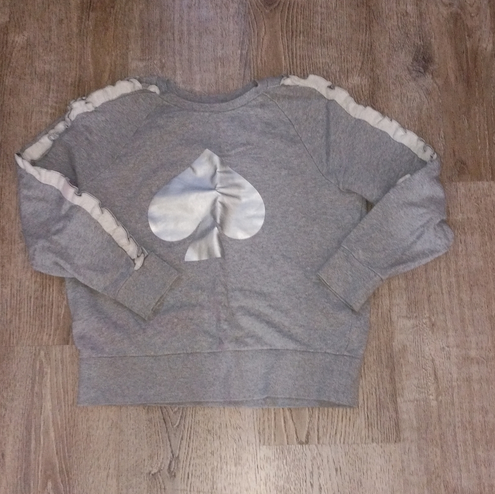 Kate Spade New York Girls Grey Silver Spade Heart Ruffle Sweatshirt Top